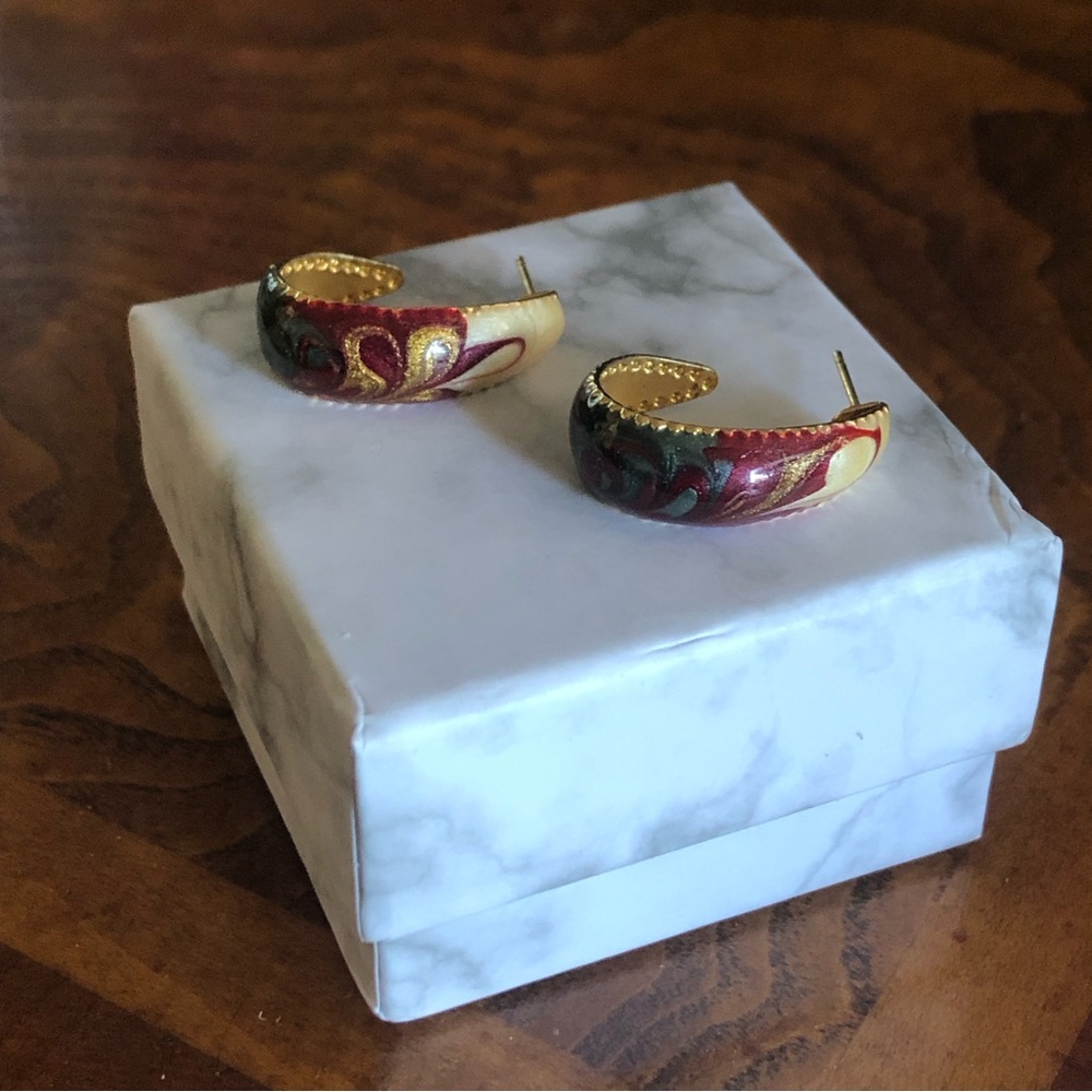 Vintage 80s multi tone sparkle enamel small hoop earrings